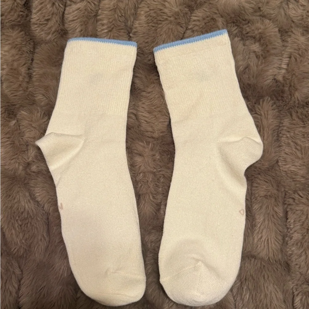 Adidas Women’s Cream and Light Blue Socks - Size Medium